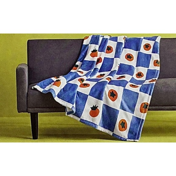 Room Essentials Blue White Checkered Tomato Print Throw Blanket 50 x 60 - Picture 1 of 5